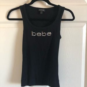 bebe brand black women’s tank top with rhinestones